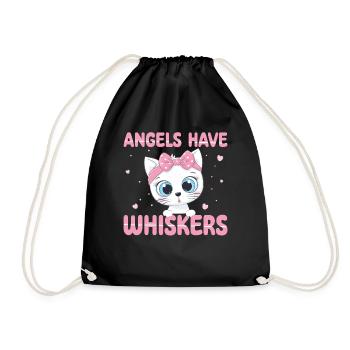 Les anges ont des moustaches | Chemise de chat mignonne - Sac de sport léger - noir - Devant