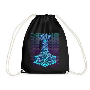 Thor Hammer Mjolnir Norse Mythology Retro - Drawstring Bag - black - Front