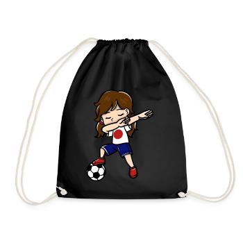 Dabbing Girls Soccer Player Japanese Flag - Drawstring Bag - black - Front