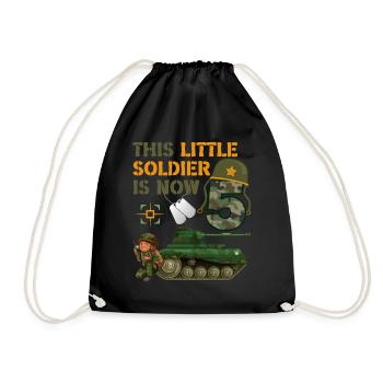 This little soldier is now 5 Army Tank 5. - Drawstring Bag - black - Front