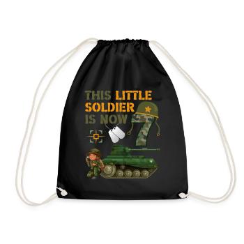 This little soldier is now 7 Army Tank 7. - Drawstring Bag - black - Front