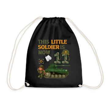 This little soldier is now 11 Army Tank 11. - Drawstring Bag - black - Front