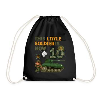 This little soldier is now 10 Army Tank 10. - Drawstring Bag - black - Front