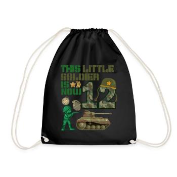 This little soldier is now 12 Army Tank 12. - Drawstring Bag - black - Front