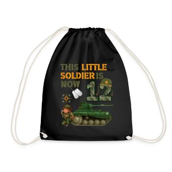 This little soldier is now 12 Army Tank 12. - Drawstring Bag - black - Front