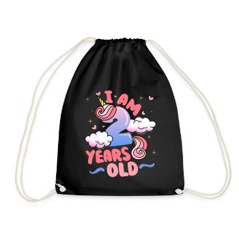 I am 2 years old | Unicorn theme | 2nd - Drawstring Bag - black - Front