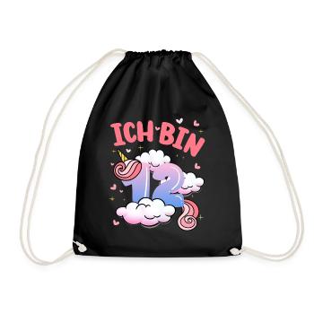 Ich Bin 12 Jahre Alt | Einhorn-thema | 12. - Turnbeutel - Schwarz - Vorne