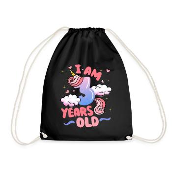 I am 3 years old | Unicorn Theme | 3. - Drawstring Bag - black - Front