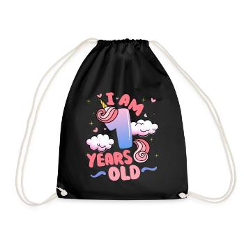 I am 1 year old | Unicorn theme | 1. - Drawstring Bag - black - Front