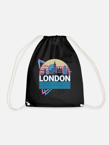 London City Skyline Cityscape Retro - Drawstring Bag - black