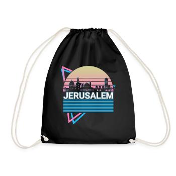 Jerusalem Stadt Skyline Stadtbild Retro - Turnbeutel - Schwarz - Vorne