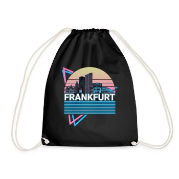 Frankfurt Stadt Skyline Stadtbild Retro - Turnbeutel - Schwarz - Vorne