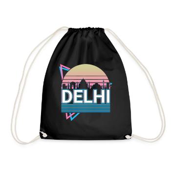 Delhi City Skyline Cityscape Retro - Drawstring Bag - black - Front
