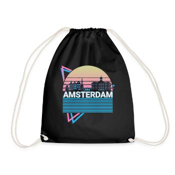 Amsterdam Stadt Skyline Stadtbild Retro - Turnbeutel - Schwarz - Vorne