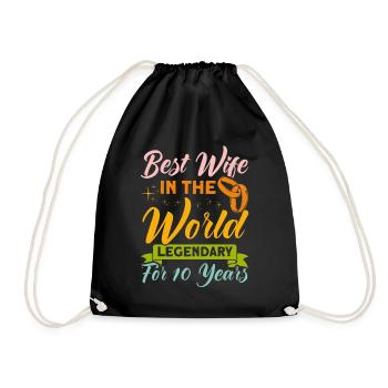 10th Wedding Anniversary Couple Design 10 Years of Marriage - Drawstring Bag - black - Front