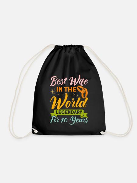 10th Wedding Anniversary Couple Design 10 Years of Marriage - Drawstring Bag - black