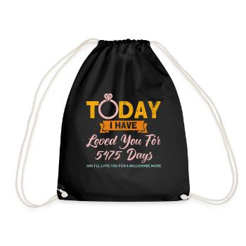 15th Wedding Anniversary Couple Design 15 Years of Marriage - Drawstring Bag - black - Front