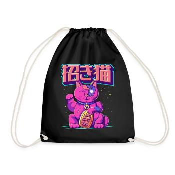 Cyborg Maneki Neko Katze Japanische Cyber-Ästhetik - Turnbeutel - Schwarz - Vorne