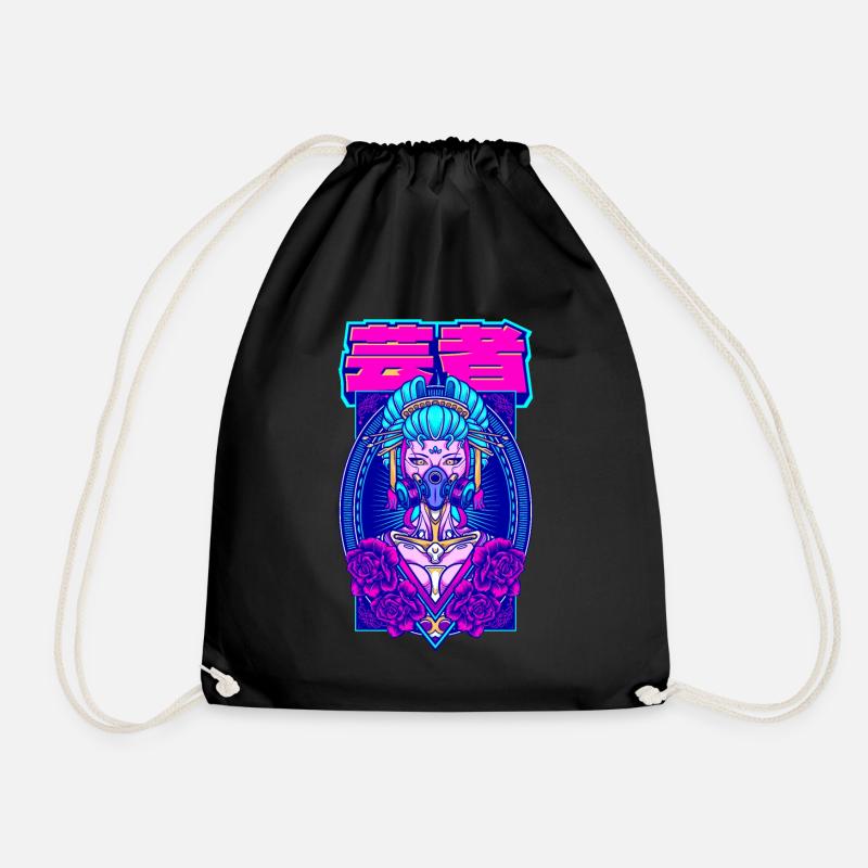 Cyber Geisha Aesthetic Japanese - Drawstring Bag - black