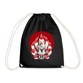 Cyborg Kitsune Nine-tailed Fox Cyber-Aesthetic - Drawstring Bag - black - Front