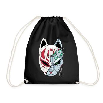 Cyborg Kitsune Mask Fox Mask Cyber Aesthetics - Drawstring Bag - black - Front