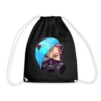 Cyborg Anime Girl Japanese Cyber Aesthetics - Drawstring Bag - black - Front
