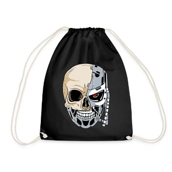 Cyborg Skull Cyber Aesthetics - Drawstring Bag - black - Front