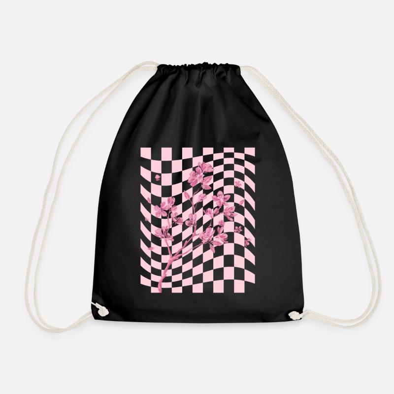 Danish Pastel Aesthetic Cherry Blossom Japanese - Drawstring Bag - black