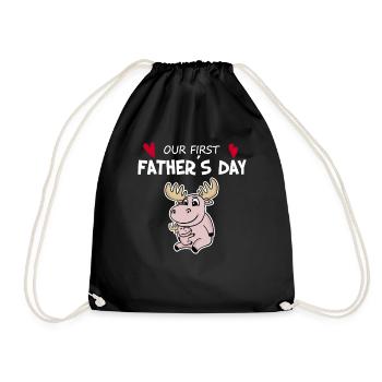 Father's Day Gift - Our First Father's Day - Drawstring Bag - black - Front