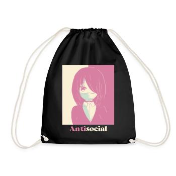Danish Pastel Aesthetic Antisocial Anime Girl - Drawstring Bag - black - Front