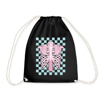 Danish Pastel Aesthetic Rib Cage Skeleton - Drawstring Bag - black - Front