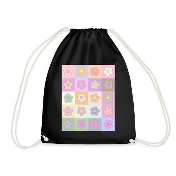 Danish Pastel Aesthetic Retro Flower Pattern - Drawstring Bag - black - Front