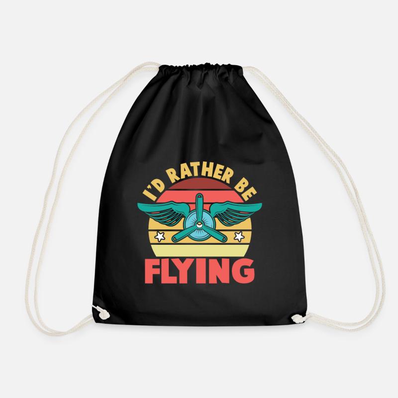 I'd Rather Be Flying Aircraft Pilot - Drawstring Bag - black