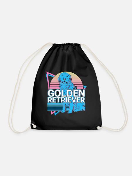 Golden Retriever Retro - Drawstring Bag - black