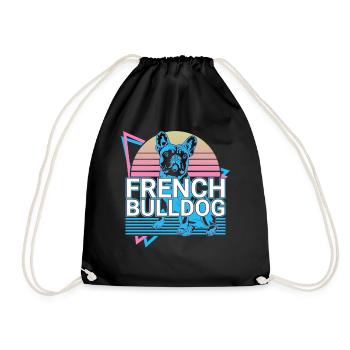 French Bulldog Retro - Drawstring Bag - black - Front