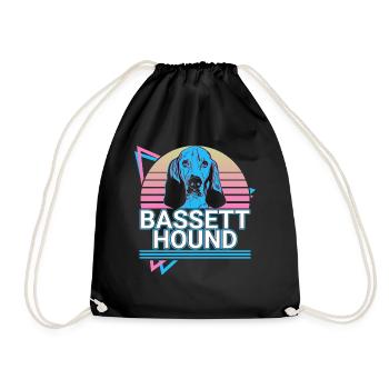 Basset Hound Retro - Drawstring Bag - black - Front