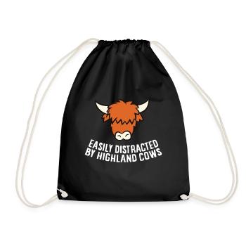 Easily Distracted By Highland Cows - Drawstring Bag - black - Front