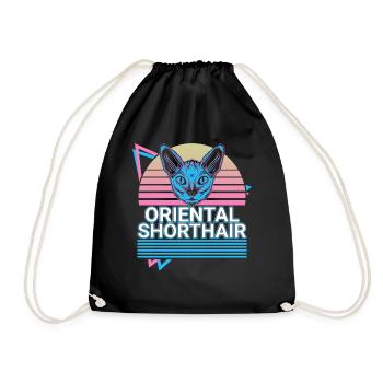 Orientalisch Kurzhaar Katze Retro - Turnbeutel - Schwarz - Vorne