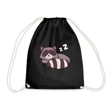 Raccoon Sleeping Funny Raccoon Pajama - Drawstring Bag - black - Front