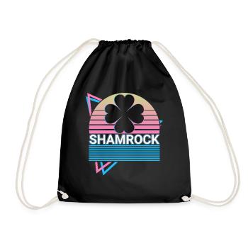 Cloverleaf Leaf St. Patrick Irish Shamrock Ret - Drawstring Bag - black - Front