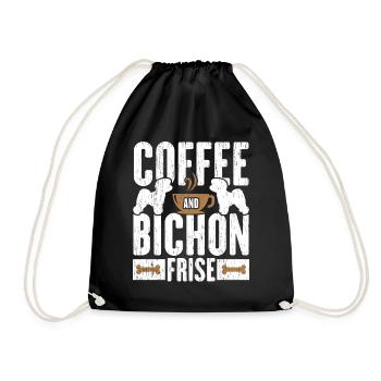 Coffee and Bichon Frise Dog Lovers Puppy Paw - Drawstring Bag - black - Front
