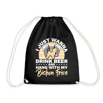 Drink beer and hang out with my Bichon Frise dog - Drawstring Bag - black - Front
