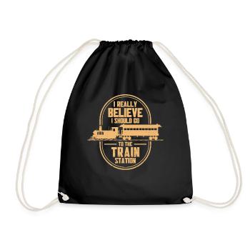 Modellbahn Zug Lokomotiven Geschenk - Turnbeutel - Schwarz - Vorne