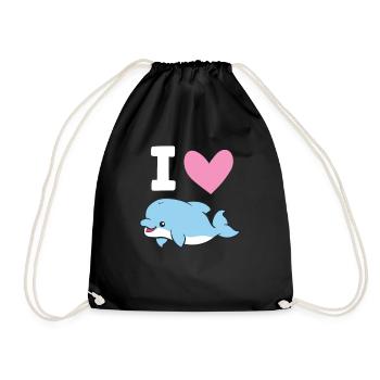 I Love Dolphins Sea Ocean Cute Dolphin - Drawstring Bag - black - Front