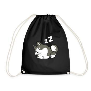 Lazy Husky Dog Sleeping Siberian Husky - Drawstring Bag - black - Front