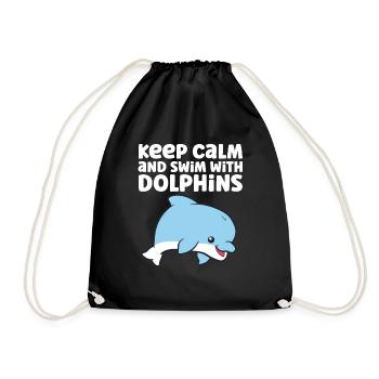 Dolphin Ocean Sea Keep Calm And Swim With Dolphins - Drawstring Bag - black - Front