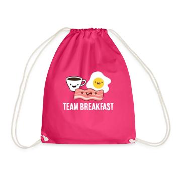 Team Breakfast Love Bacon Eggs And Coffee - Drawstring Bag - fuchsia - Front