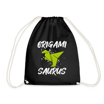 Origami Saurus / Dino, Dinosaurier Papier falten - Turnbeutel - Schwarz - Vorne