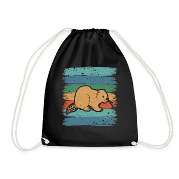 Retro Beaver Wildlife Animal Canada Dam Rodent - Drawstring Bag - black - Front