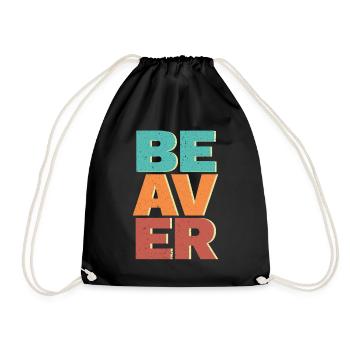 Retro Beaver Wildlife Animal Canada Dam Rodent - Drawstring Bag - black - Front
